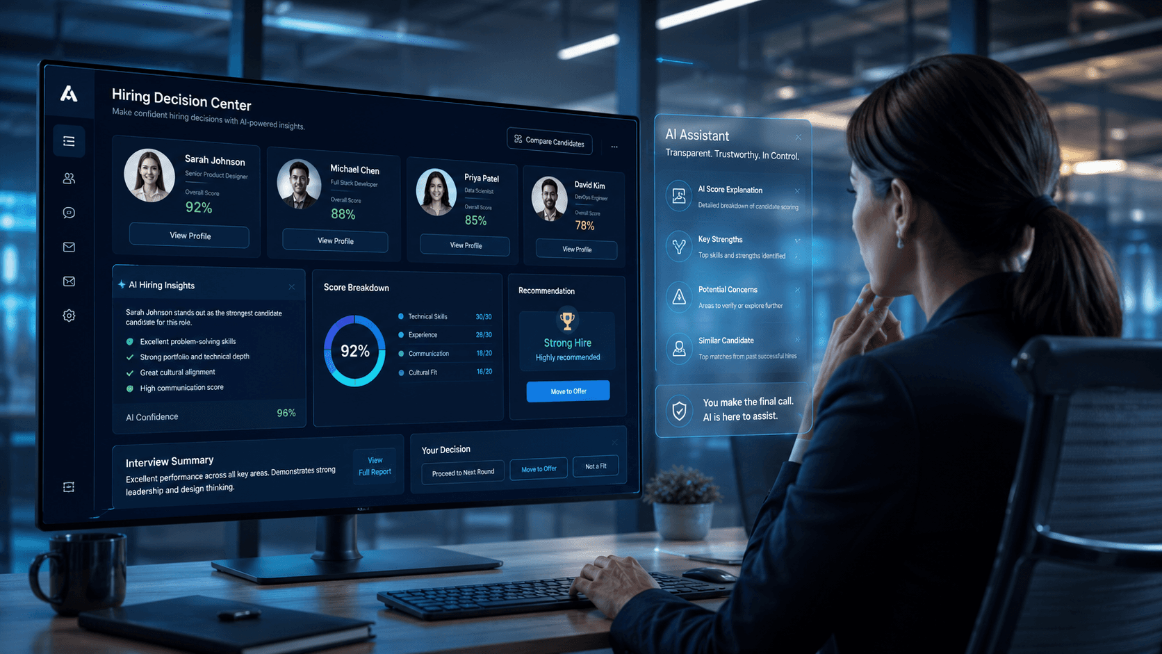 ROVIEN hiring decision center — the AI assists, you make the final call