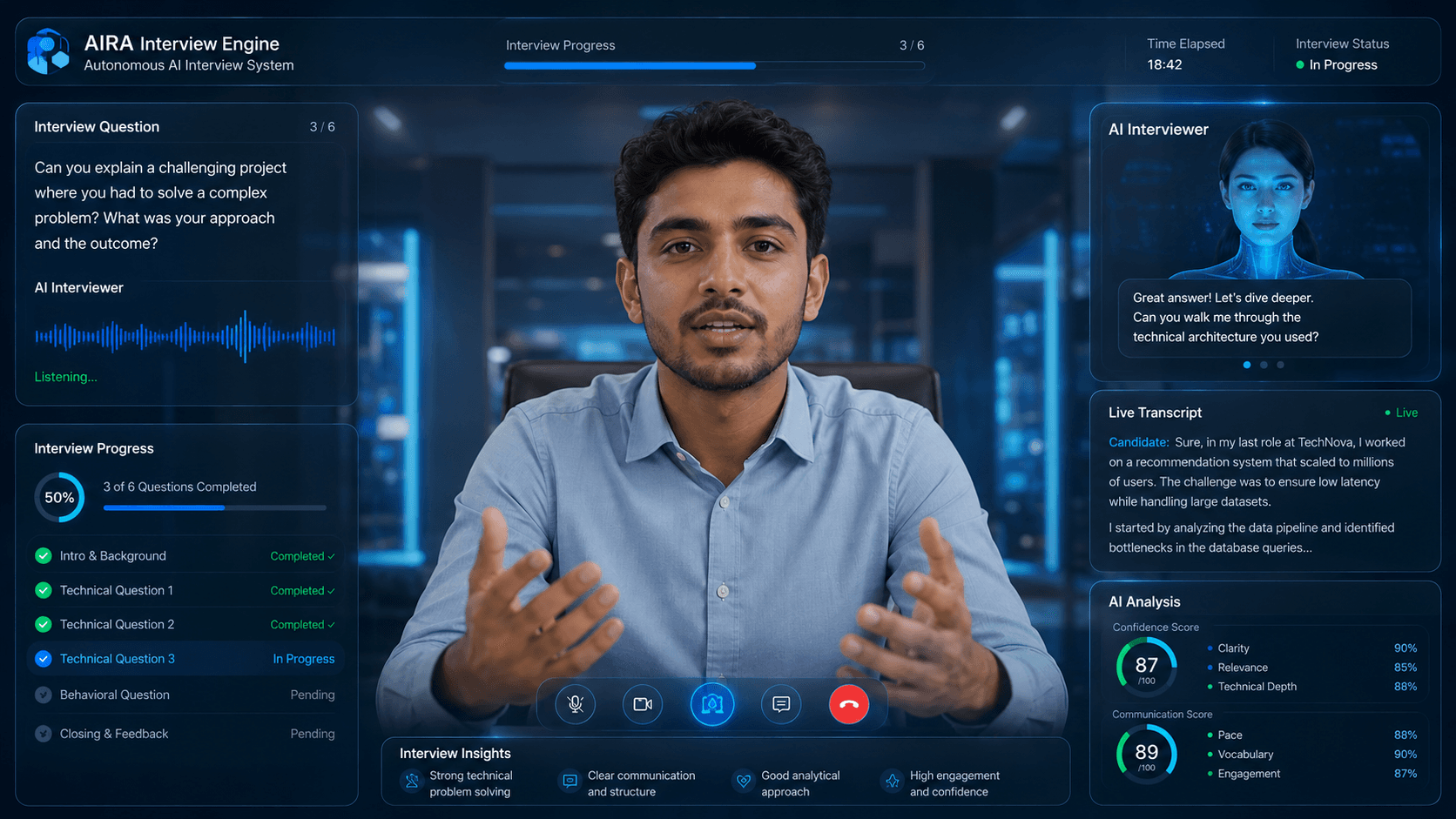 ROVIEN Auto autonomous interview engine conducting a live interview